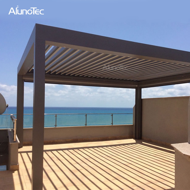 Gazebo bioclimatique en aluminium, pergola motorisée, toit pour piscine 