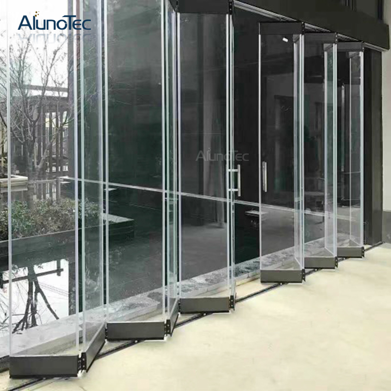 Nouvelle conception de porte pliante en verre sans cadre en acier inoxydable/accessoires