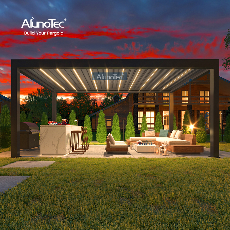 AlunoTec Backyards Hot Tubs Decks Gardens Pergola gris noir avec lumière RVB