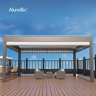 Pergola à persiennes de taille personnalisée pour espaces de vie extérieurs AlunoTec avec écran latéral