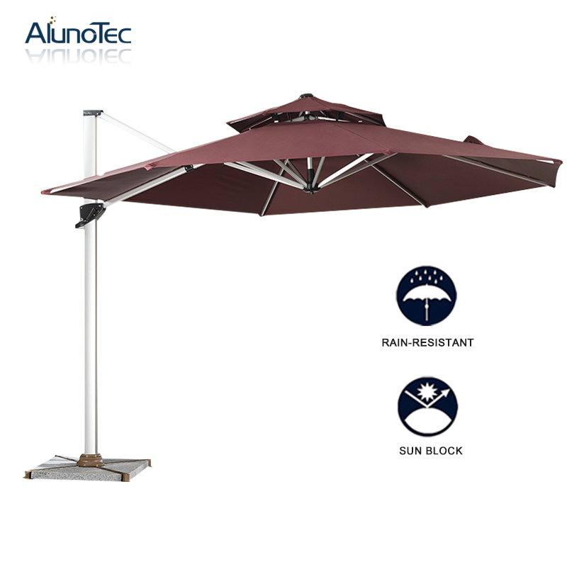 Patio en porte-à-faux pour parasol d'extérieur avec inclinaison et système de rotation à 360 degrés - Base croisée