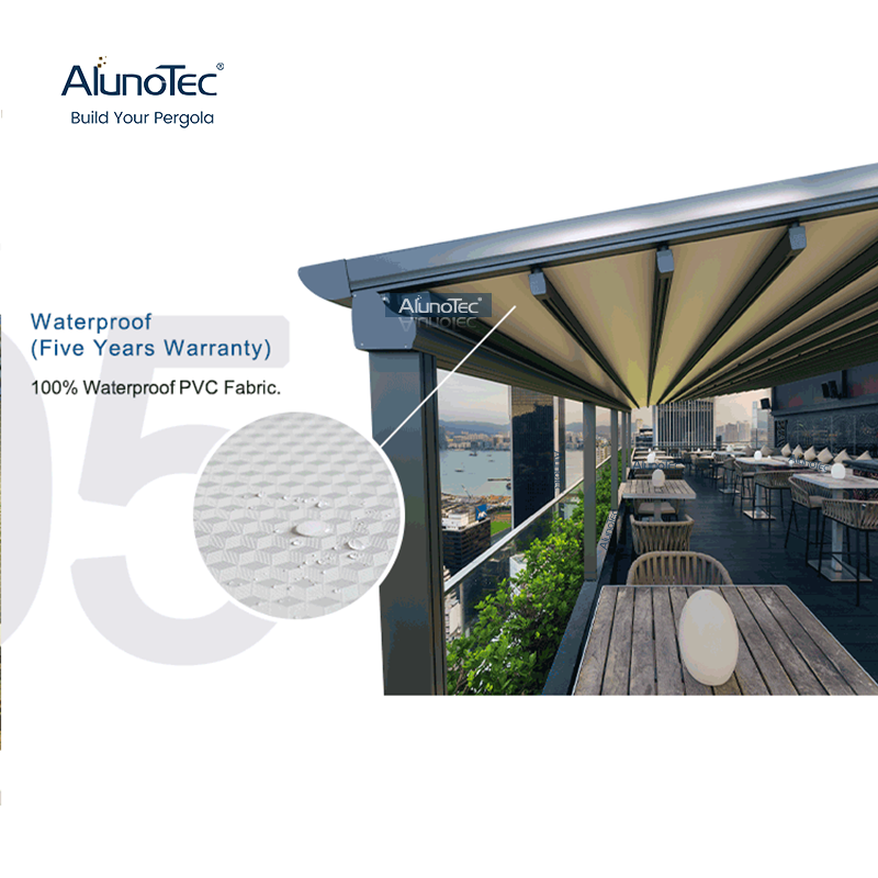 AlunoTec 100 % système rétractable étanche 4,5 x 6,5 m pour hôtels, restaurants, patio, structure extérieure