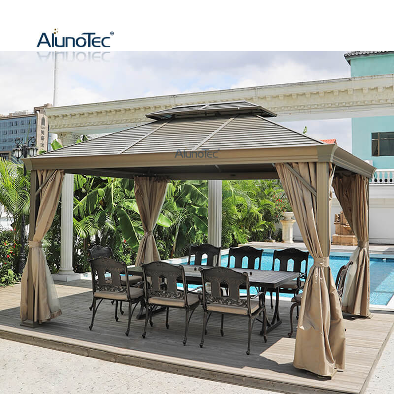 AlunoTec Kit de pavillon de véranda extérieure Durable tente serre serre pergola en aluminium auvent à toit rigide belvédère