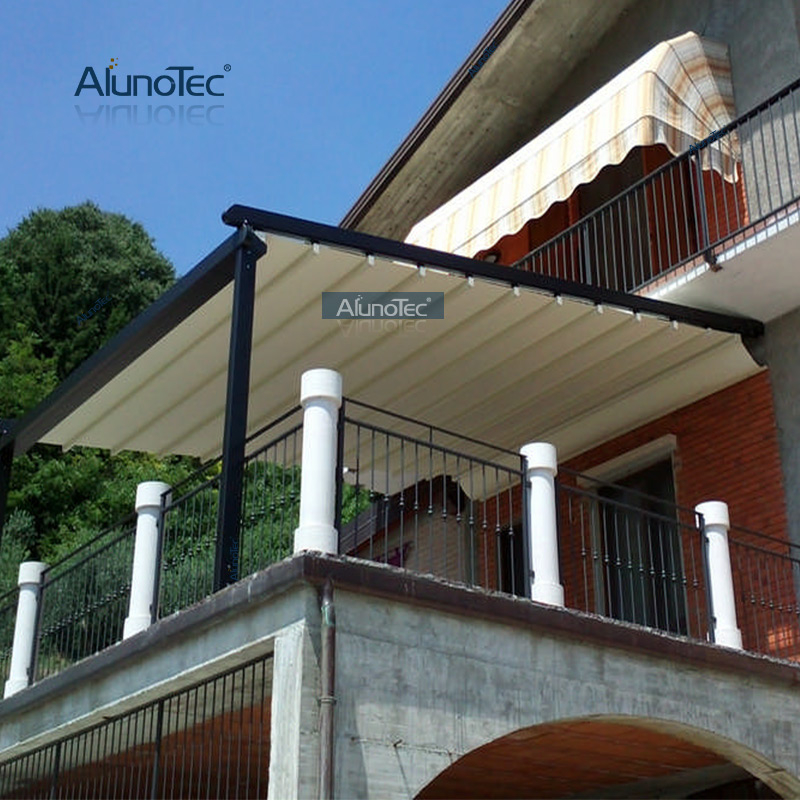 Couverture rétractable de patio en aluminium blanc gris à structure motorisée ALUNO