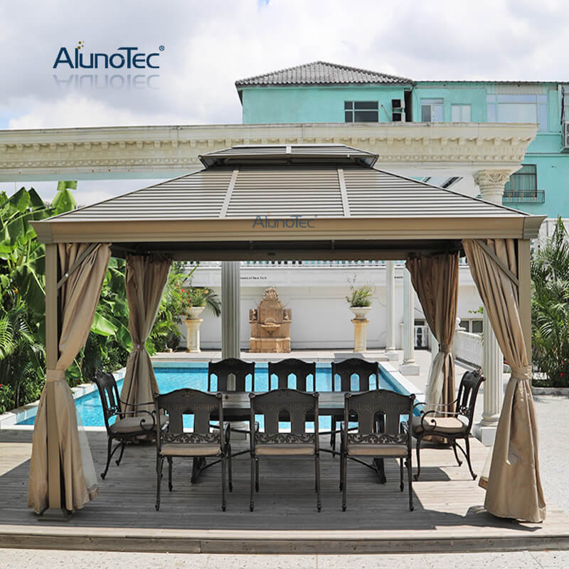 AlunoTec Kit de pavillon de véranda extérieure Durable tente serre serre pergola en aluminium auvent à toit rigide belvédère