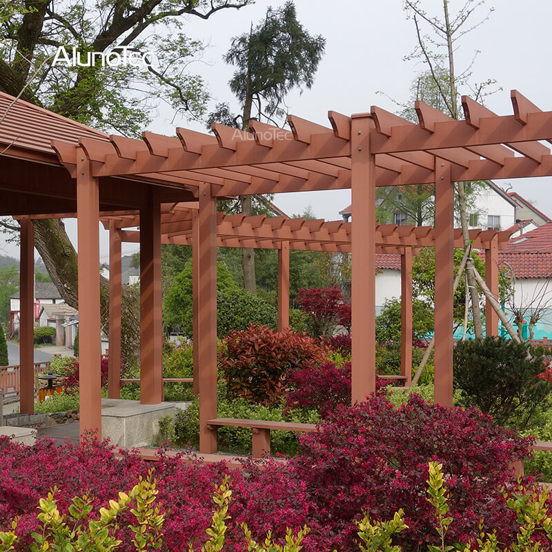 AlunoTec Auvent de toit en bois de haute qualité pour jardin, tonnelle, pergola en bois WPC avec fleurs