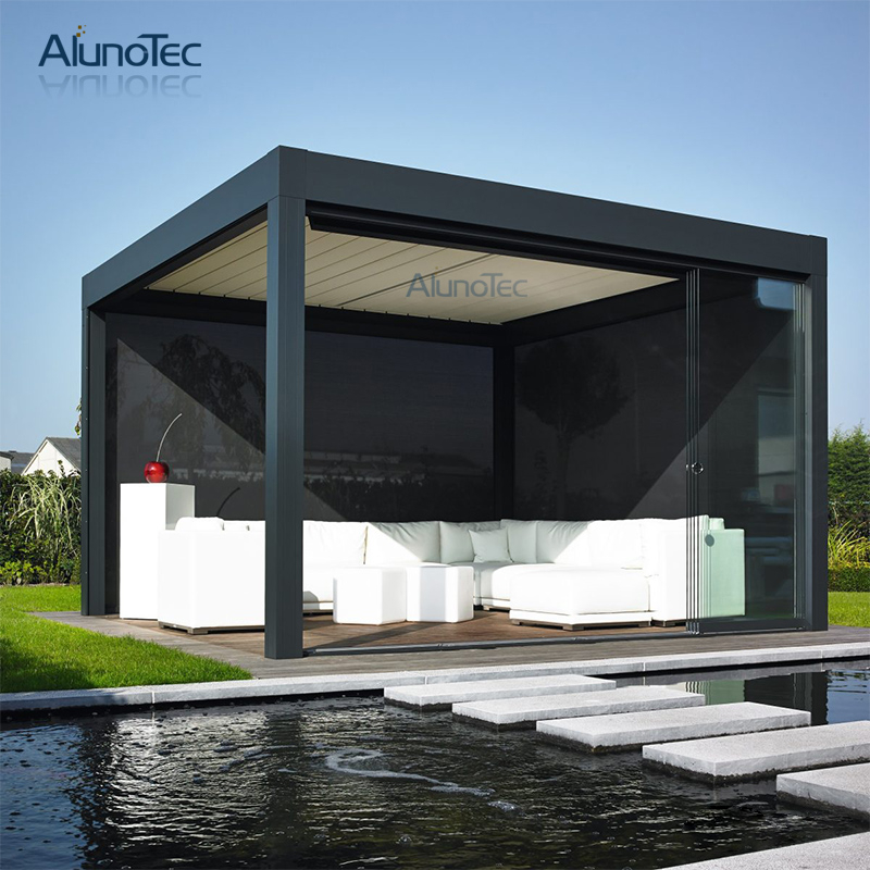 Pergola bioclimatique en aluminium avec persiennes de toit orientables