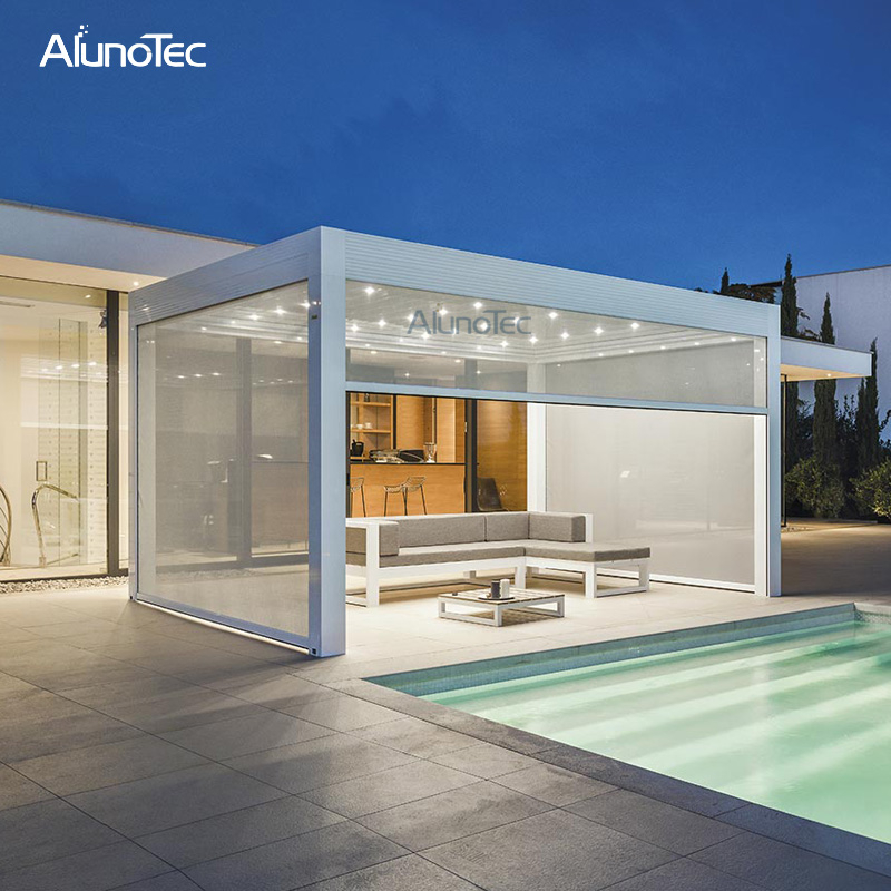 Pergola en aluminium décorative électrique adaptée aux besoins du client de belvédère en métal de toit de patio extérieur 