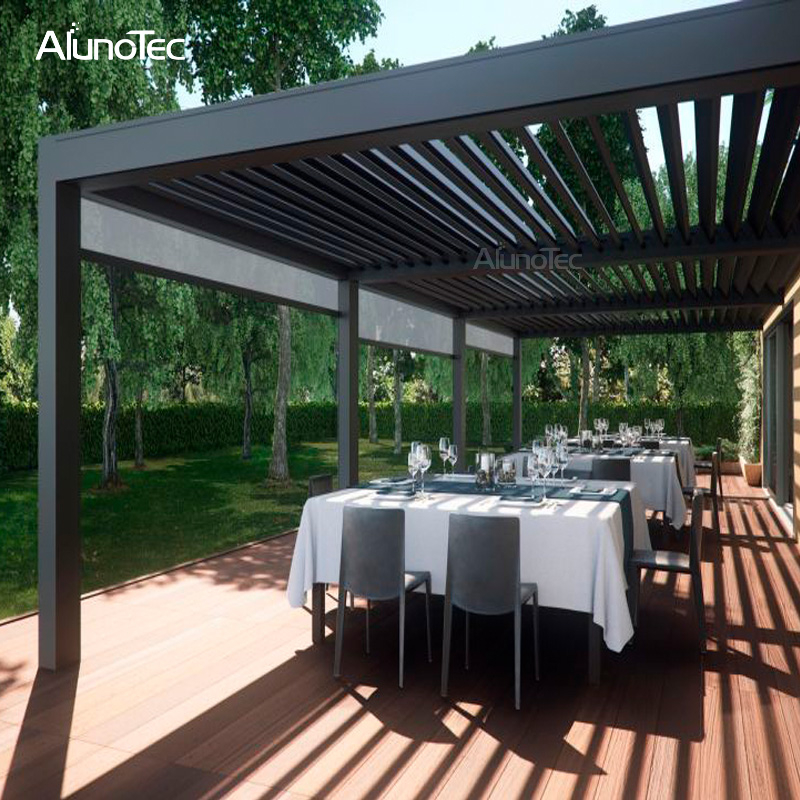 Gazebo de jardin moderne en aluminium, ouverture électrique et fermeture du toit de pergola de patio
