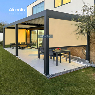 AlunoTec Auvent de couverture de patio extérieur étanche en aluminium, tonnelle de jardin, pergola de toit à persiennes avec écran latéral