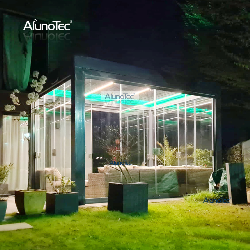 AlunoTec 8x8 Gazebo Jardin Extérieur Bricolage Jardin Kit de Pergola en Aluminium avec Lumière RVB