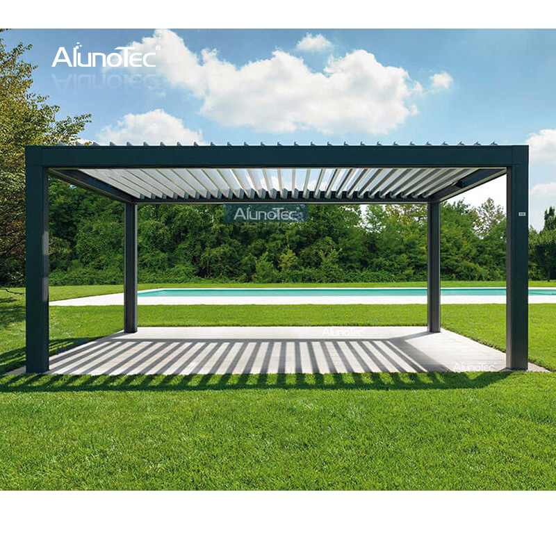 AlunoTec Systèmes de toit à ouverture extérieure motorisés gris 3 x 4 mètres avec couverture de pergola avec clôture