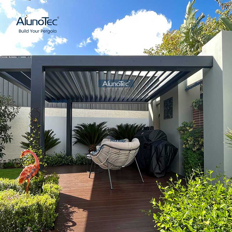 AlunoTec Building Couverture extérieure complète du patio Structure extérieure du toit à persiennes de contrôle du climat