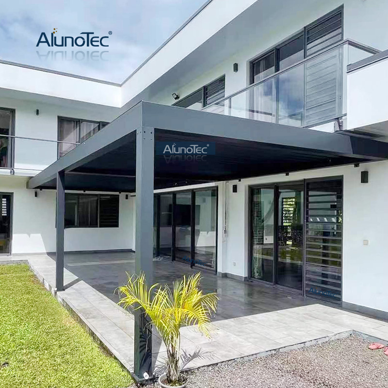 AlunoTec Configuration Zone de tarification Pergola en aluminium pour terrasse avec portes coulissantes en verre