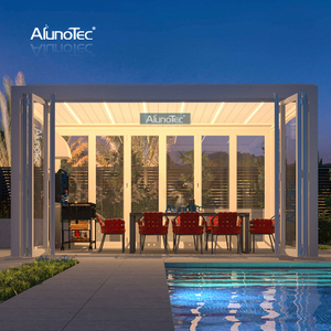 AlunoTec 4 m X 9 m piscine barbecue espace extérieur toit à persiennes une couverture de pergola avec verre coulissant pliant