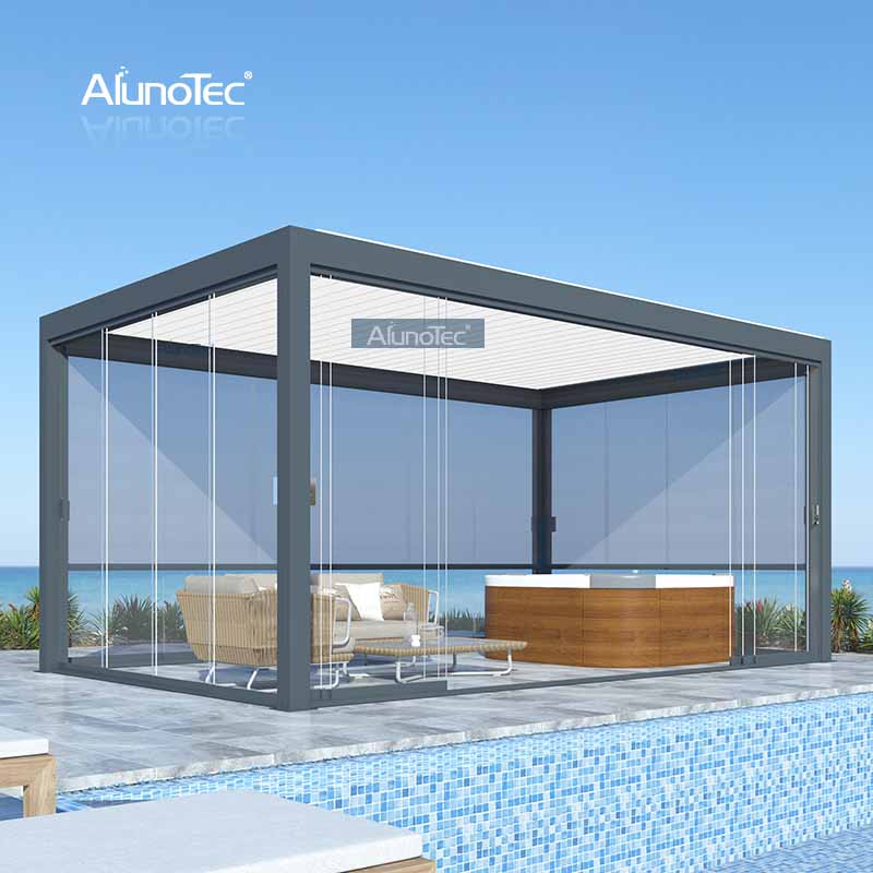 AlunoTec Système de toit à persiennes étanche Gazebo extérieur électrique Auvent en aluminium Pergola de toit de patio