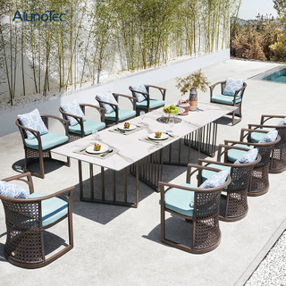 Meubles de jardin de conception moderne de luxe, ensemble de salle à manger, chaises d'extérieur en rotin pour 10 personnes 