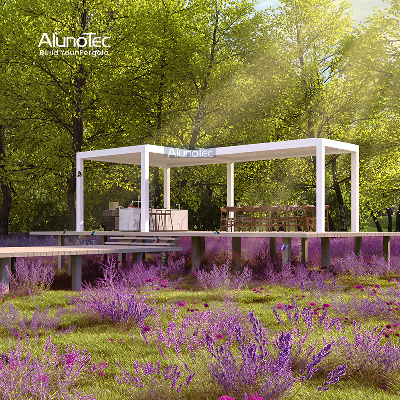AlunoTec Building Couverture extérieure complète du patio Structure extérieure du toit à persiennes de contrôle du climat