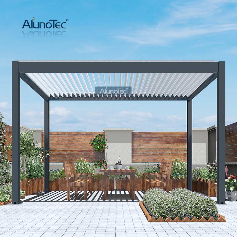 AlunoTec vente en gros manuel ouverture fonctionnelle toit auvent de jardin auvent persienne en aluminium Pergola Gazebo