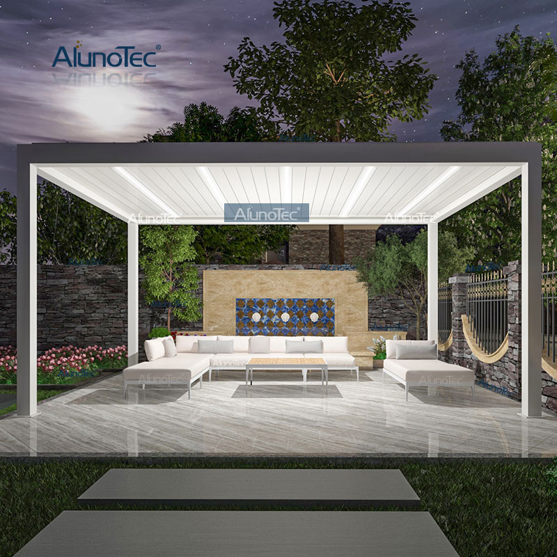 AlunoTec Auvent imperméable au design moderne pour l'extérieur, pergola de jardin en aluminium sur pied avec écran latéral