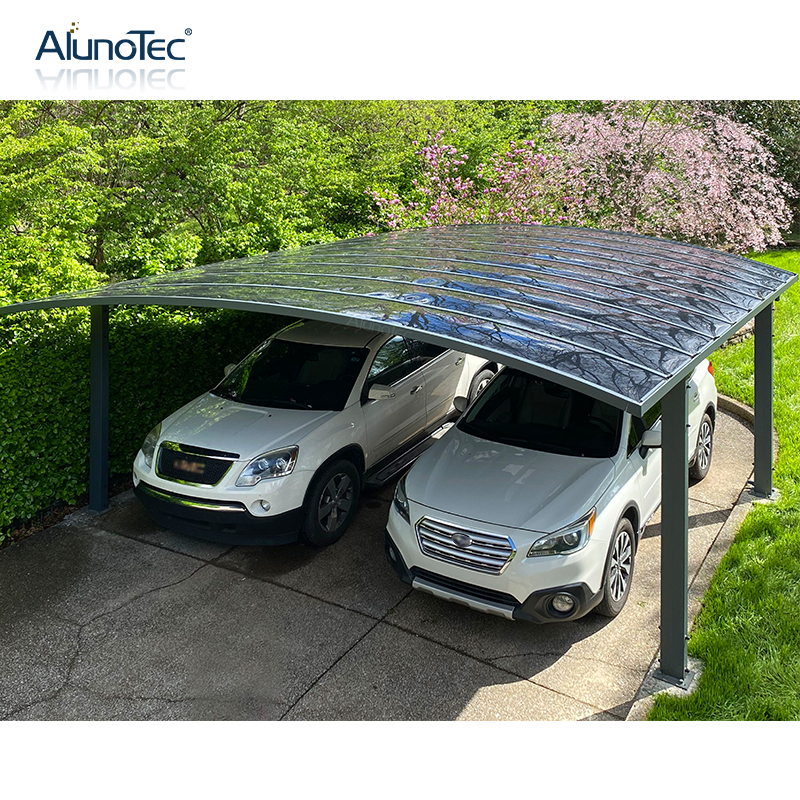AlunoTec Design moderne Garage arqué en aluminium toit en polycarbonate double abri de voiture 