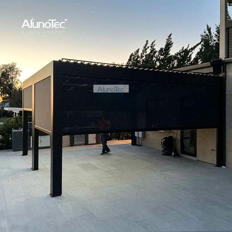 La pergola à persiennes de maison attenante AlunoTec de 12' x 17' couvre une allée de patio pour le prix