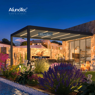 AlunoTec couverture de pergola à persiennes de tonnelle de jardin étanche extérieure personnalisée avec lumière LED