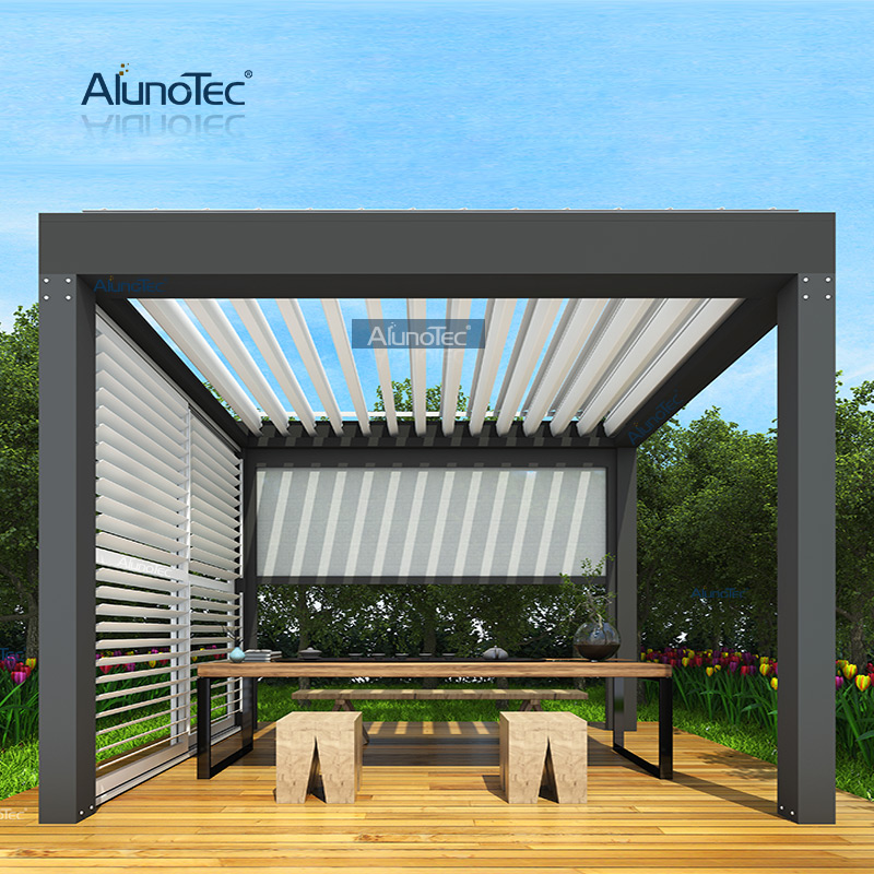Pergola en aluminium imperméable d'auvent rétractable de tente électrique avec la lumière de LED et la colonne
