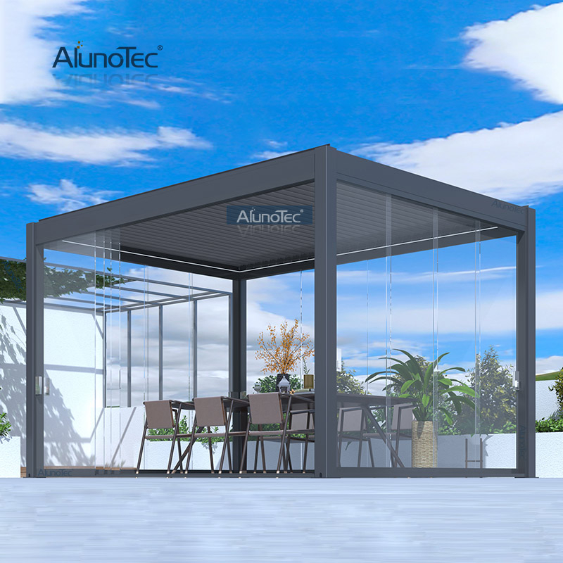  AlunoTec Tonnelle d'extérieur motorisée en aluminium, imperméable, toit à persiennes, pergola bioclimatique