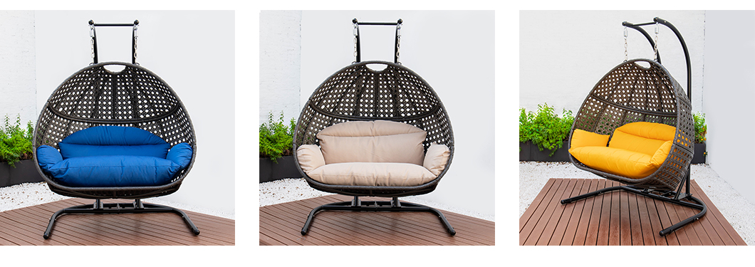 Chaise pivotante d'extérieur en osier et rotin, avec support en métal, emballage postal (3)