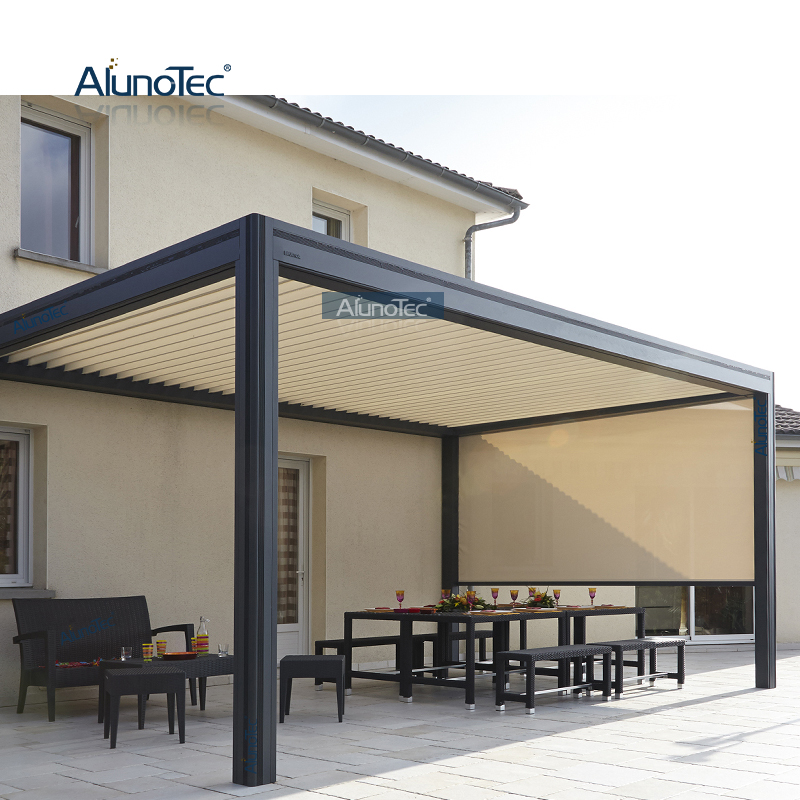 AlunoTec Auvent à ouverture et fermeture automatique en métal pour tonnelle d'extérieur, couverture de terrasse, pergolas