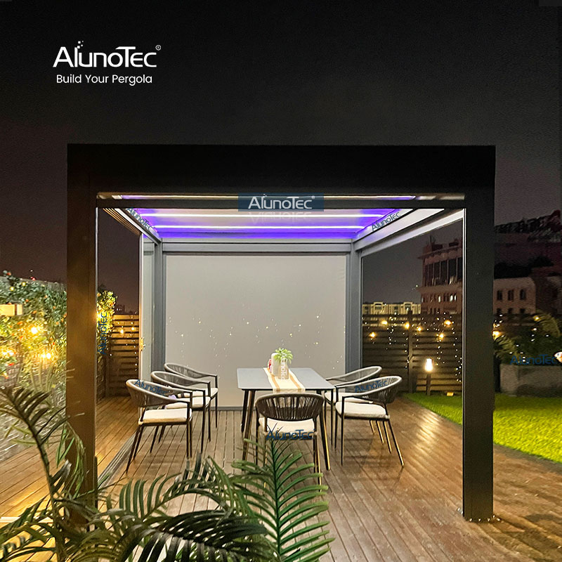 AlunoTec Couverture de patio à persiennes Zone de pergola de plafond motorisée avec écrans automatiques