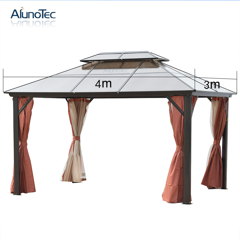 Gazebo romain de balcon de toit rigide réglé par meubles extérieurs avec le rideau latéral 