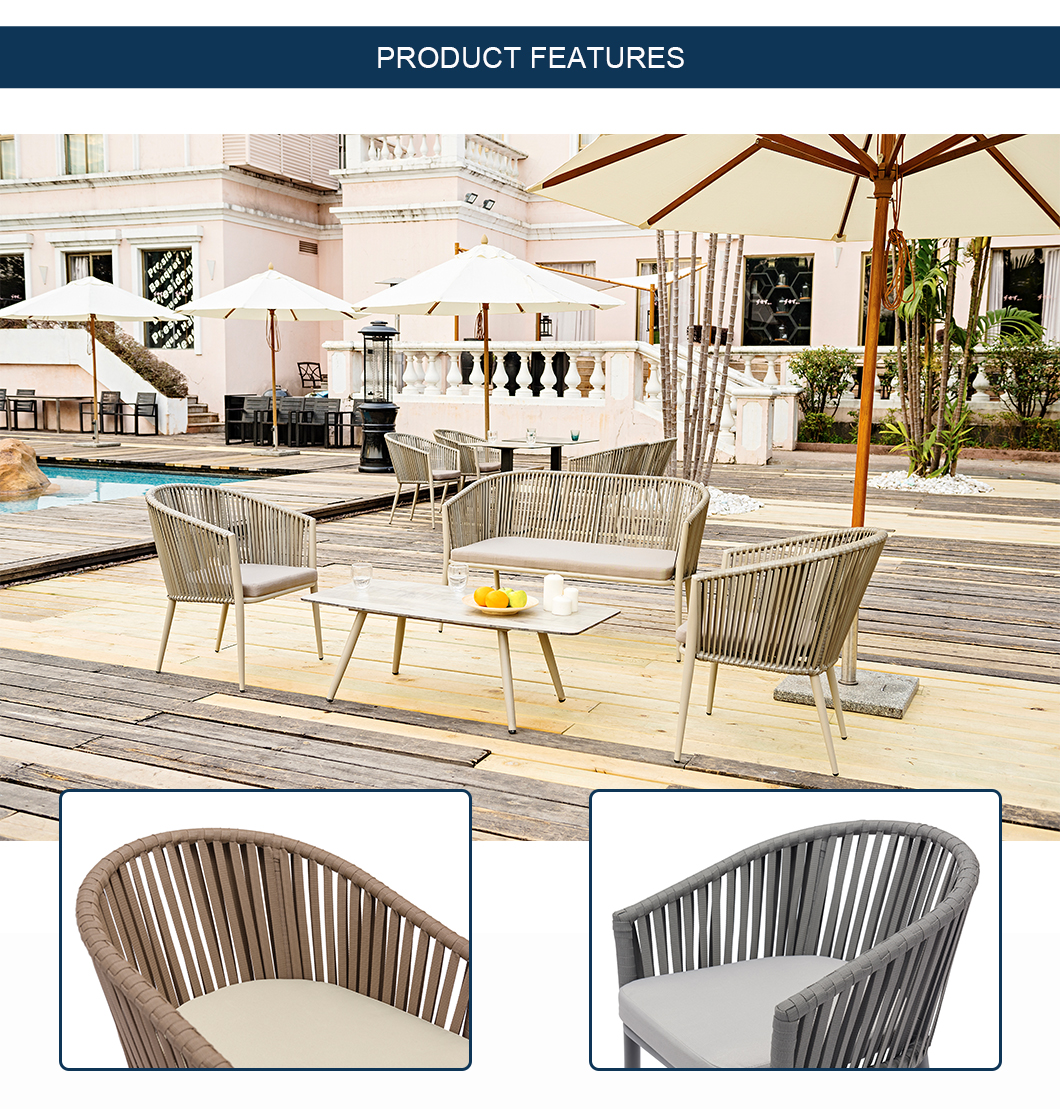 Commerce de gros PE rotin tissage corde chaise pour meubles de patio extérieur ensemble de jardin (2)