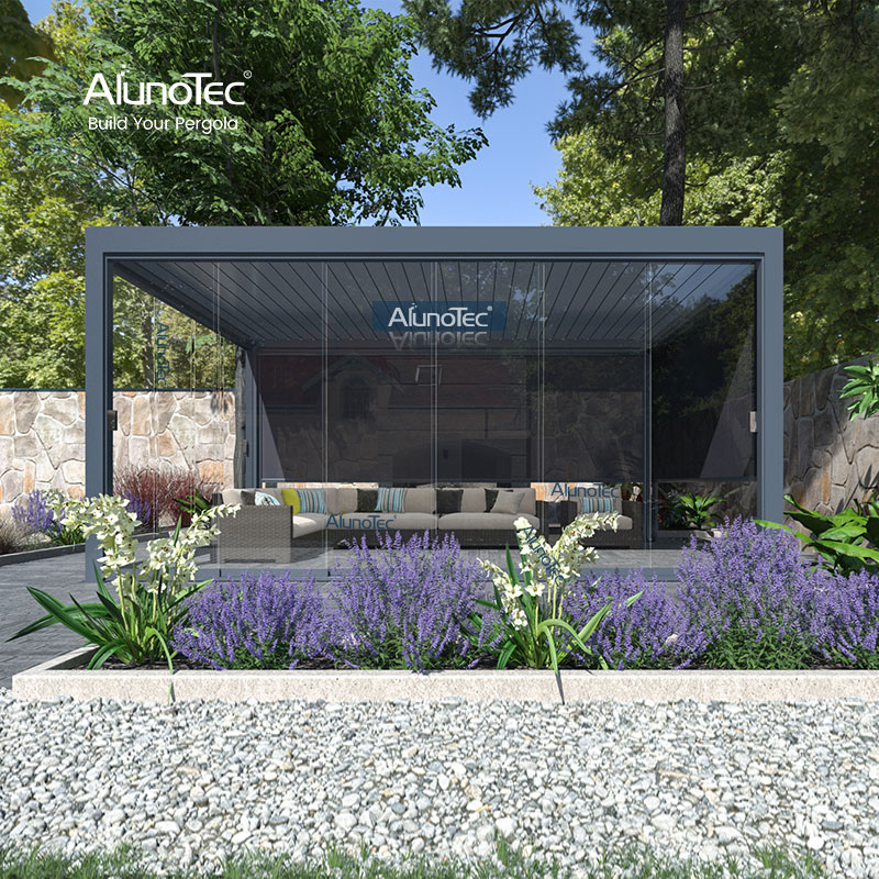 AlunoTec Couverture de patio à persiennes Zone de pergola de plafond motorisée avec écrans automatiques